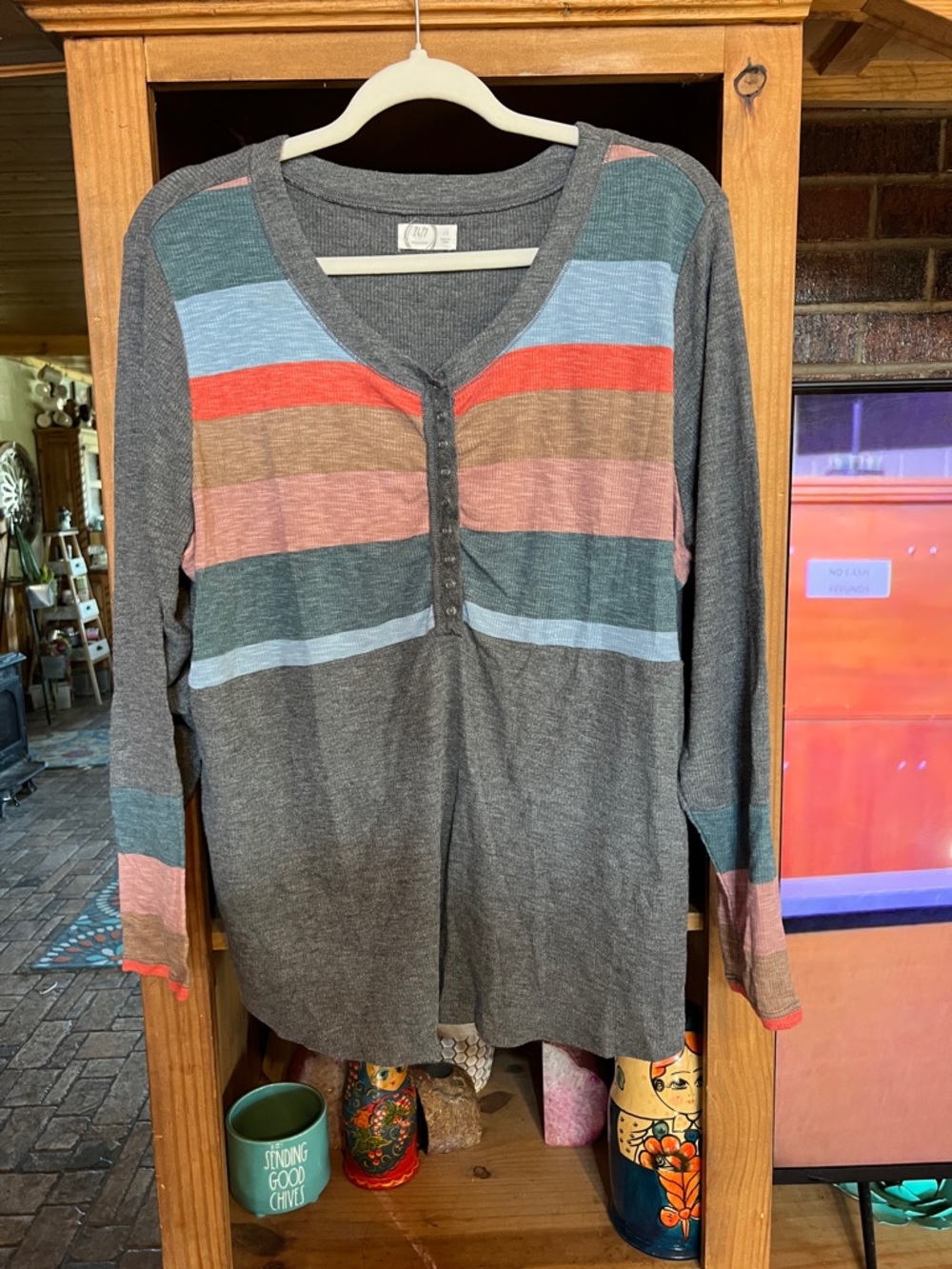 Maurices Gray Ribbed 24/7 Henley Sweater